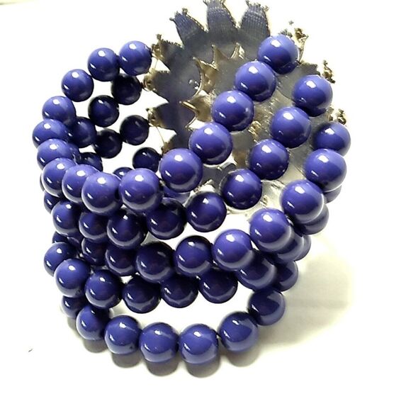 Sapphire Blue Large Crystal Flower Beaded Stretch Bracelet - Picture 7 of 10